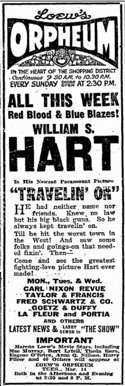 Travelin' On film 1922 starring William S. Hart