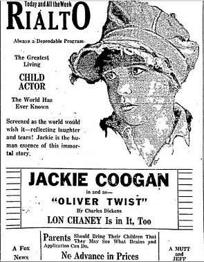 film review Jackie Coogan as Oliver Twist