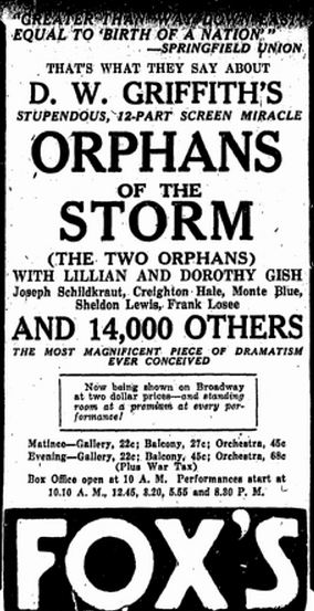 film review Orphans of the Storm starring the Gish sisters