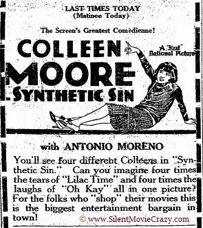 film review Colleen Moore in Synthetic Sin